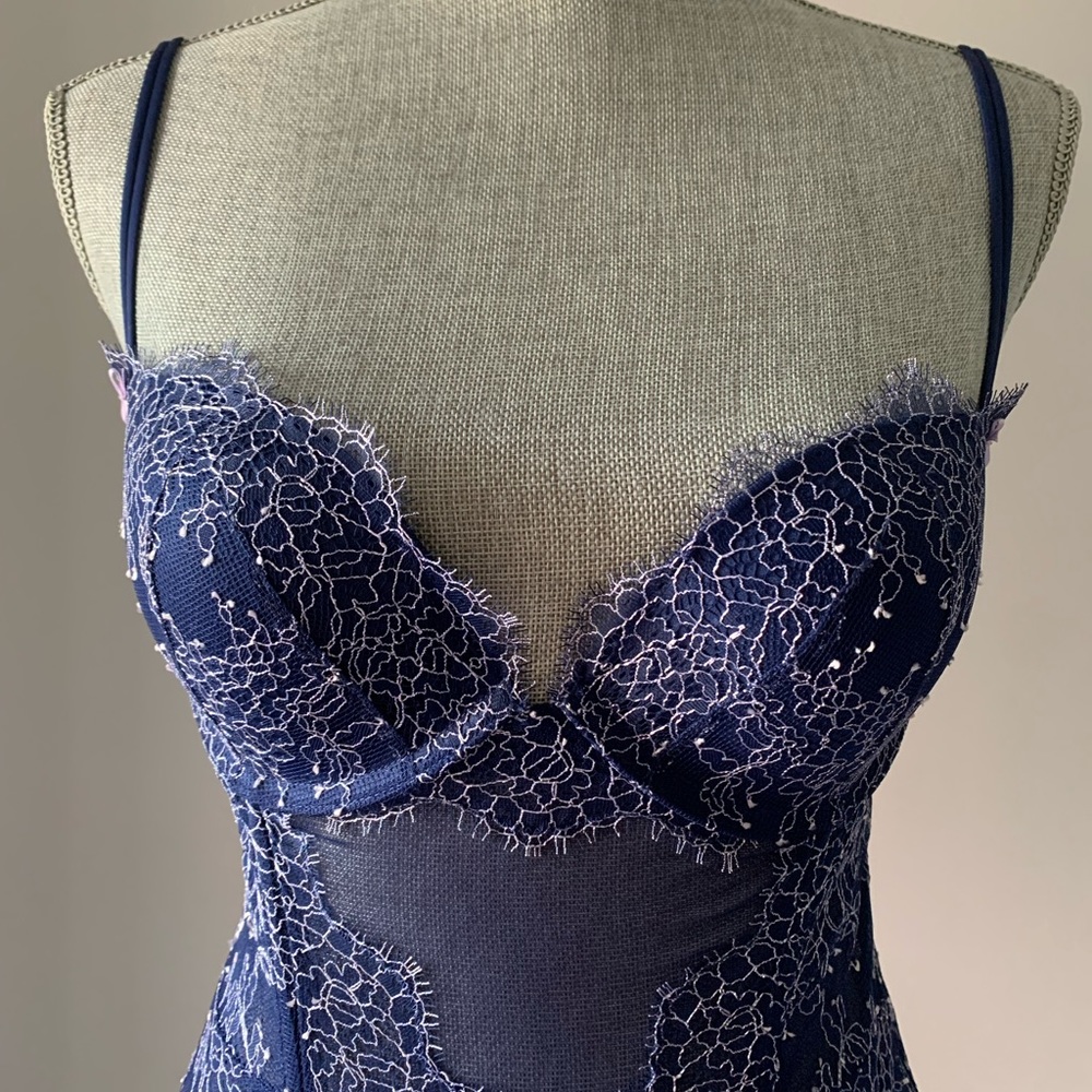 NWT ❤️ Victoria’s Secret Blue and Pink Lace Mesh Bustier with stocking belts - Picture 3 of 9
